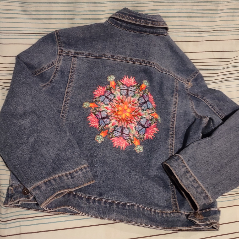 Embroidered Denim Jacket with Floral Design